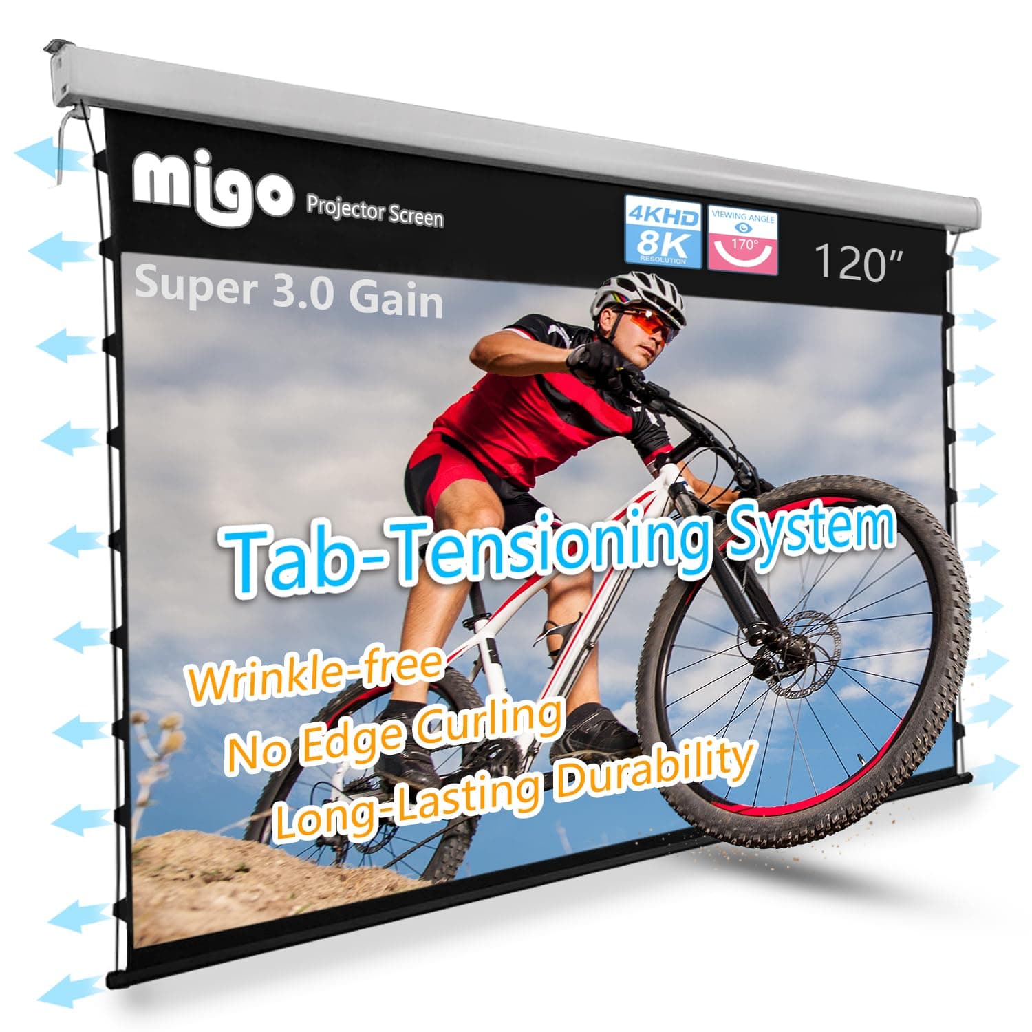 MIGO 120 inch Tab-Tension Super 3.0 Pull Down Screen - Soft White MIGO-TAB-ALR-GREY-169-120-FBA0814