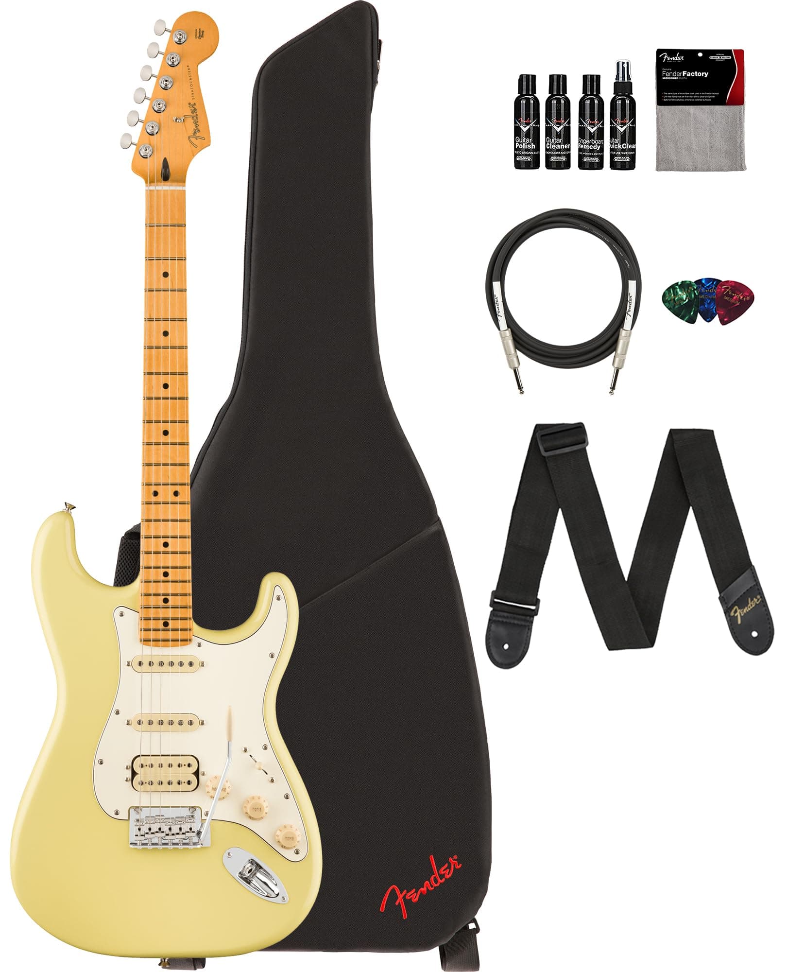 Fender Player II Stratocaster HSS - Hialeah Yellow Bundle con Accesorios AUS-140542561-COMBO-DLX