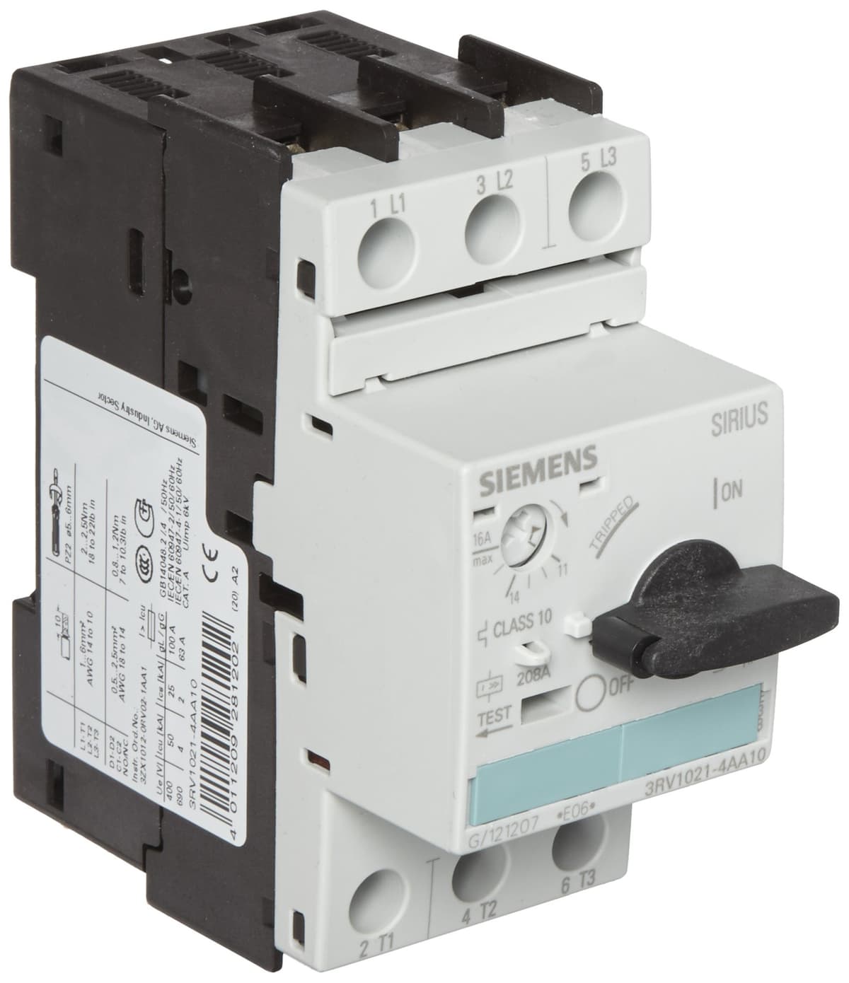 Siemens 3RV1021-4AA10 Circuit Breaker para protección de motor S0 Clase 10
