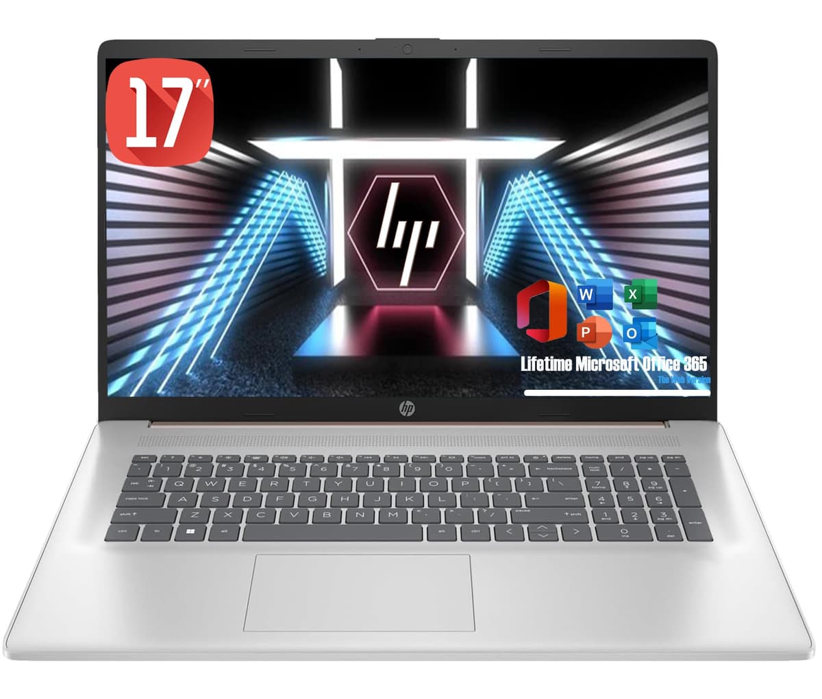 Portátil empresarial HP de 17 pulgadas, CPU Intel ultrarrápida de 8 núcleos, 16 GB RAM, SSD de 512 GB y disco externo de 512 GB, pantalla HD, HDMI, USB-C, Wi-Fi 6, Bluetooth, Windows 11 Home, Microsoft Office 365 para web, plateado HP laptop