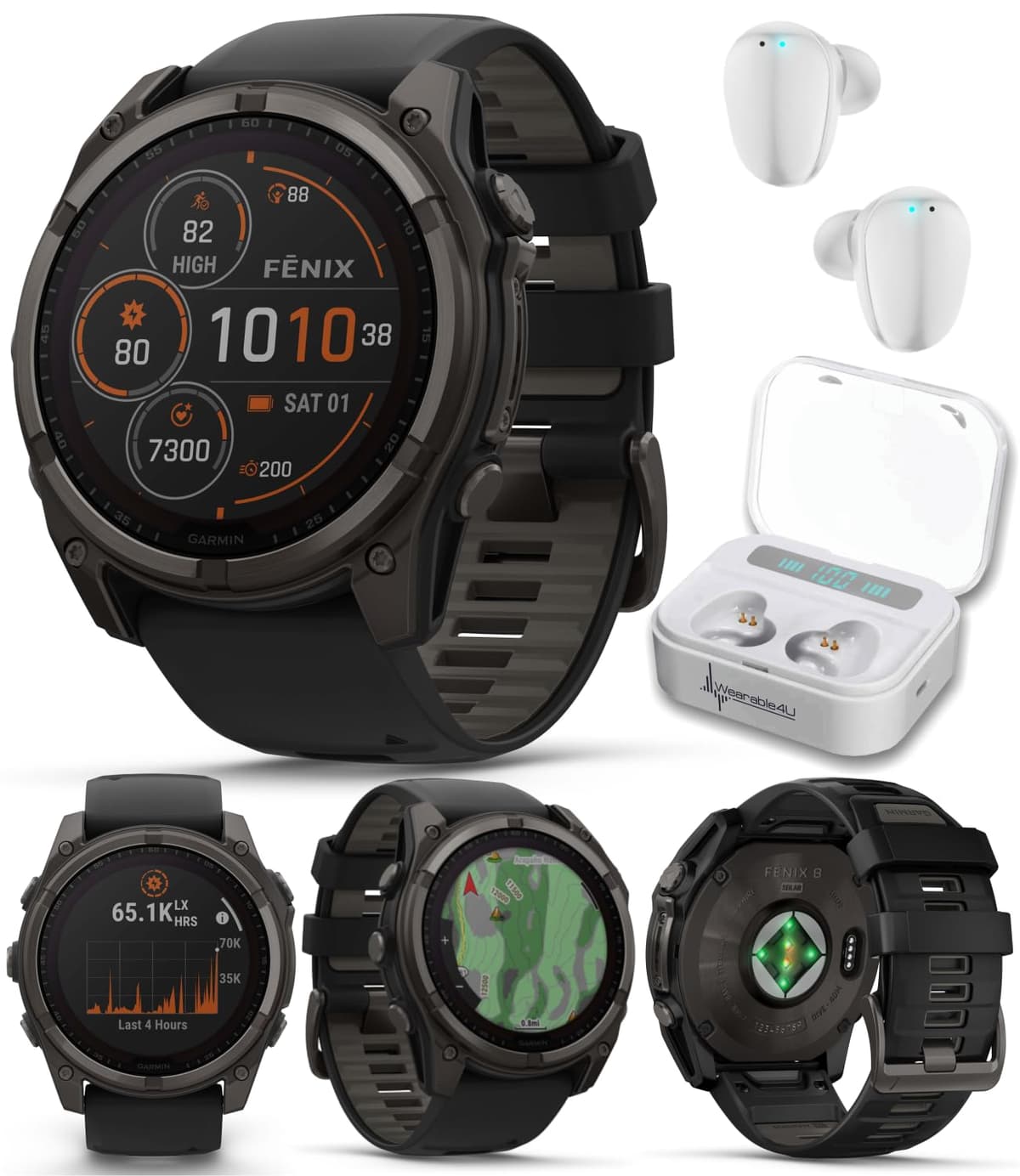 Wearable4U Garmin Fenix 8 51 mm Solar Sapphire Carbon Gray DLC Titanium con Earbuds White TWS X7-1