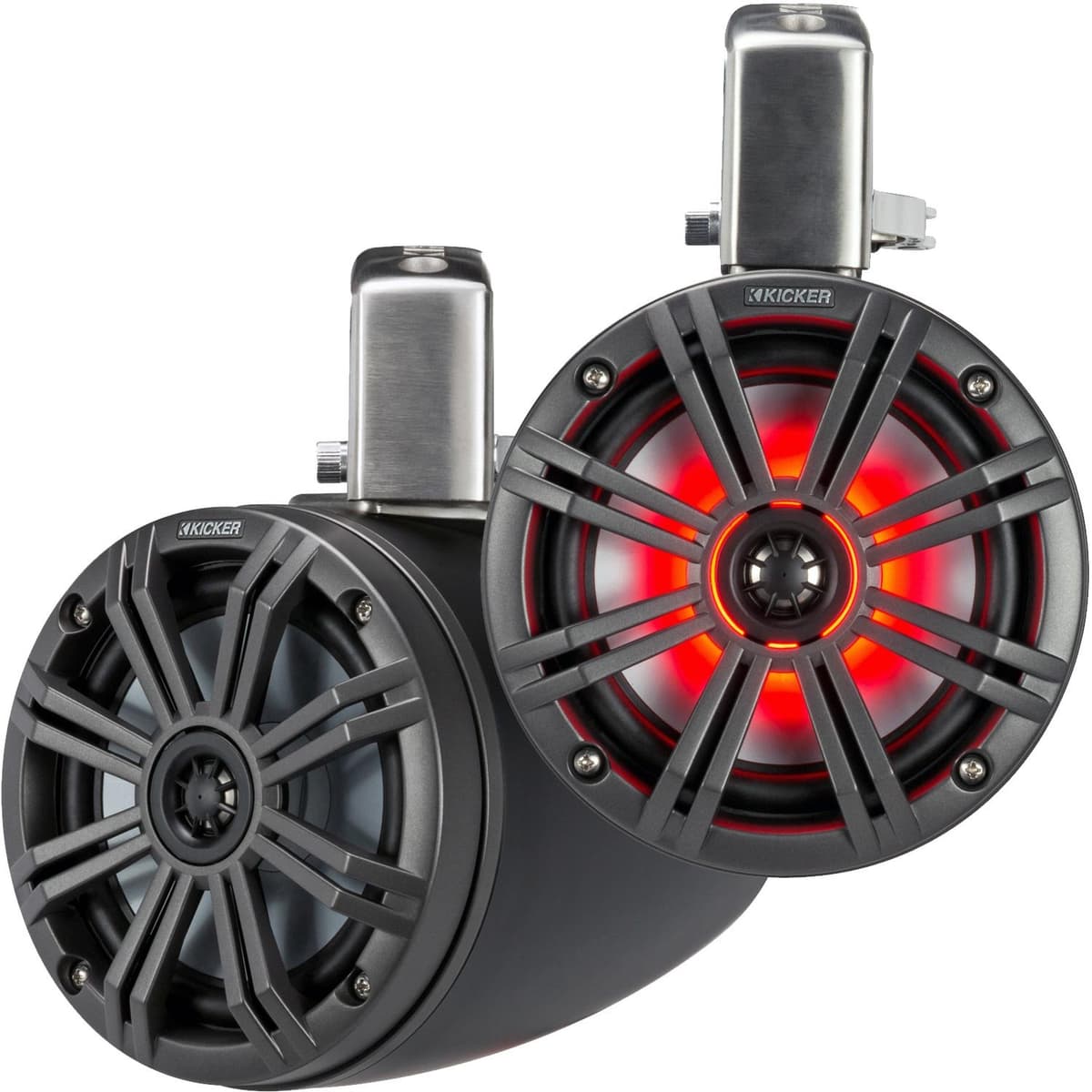 KICKER KMTC65 Parlantes para torre marina de 6.5" con recinto cargado y parlantes 45KM654L - Rejillas en carbon con recintos negros 45KMTC65