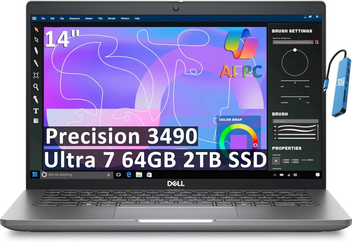 Dell Precision 3490 Mobile Workstation AI PC Laptop 14" FHD, Intel Core Ultra 7 155H, 64GB DDR5, 2TB SSD, Win 11 Pro 7670