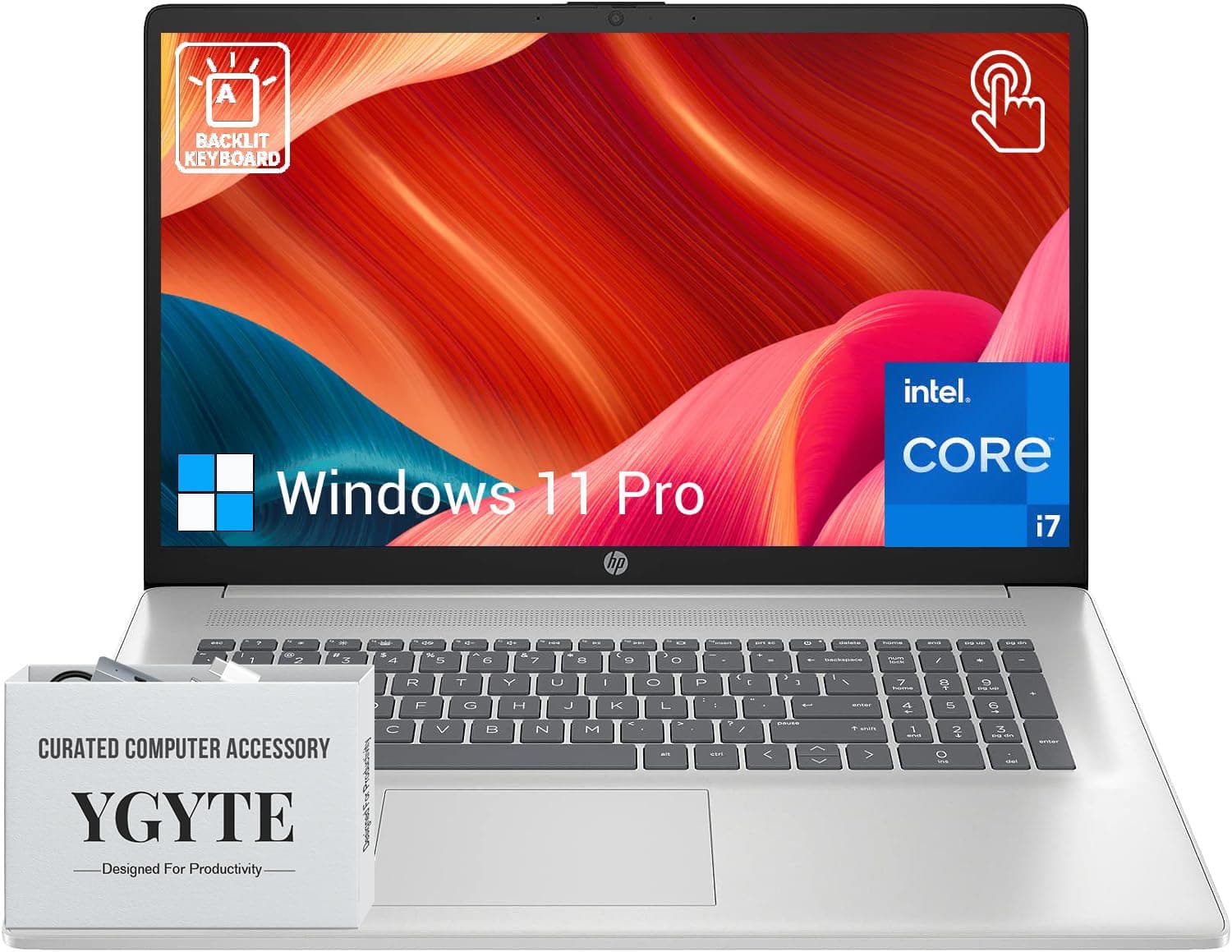 HP 17.3" Notebook con pantalla táctil Intel Core i7, 64GB RAM, 2TB SSD, Windows 11 Pro, Teclado retroiluminado con teclado numérico Essential 17