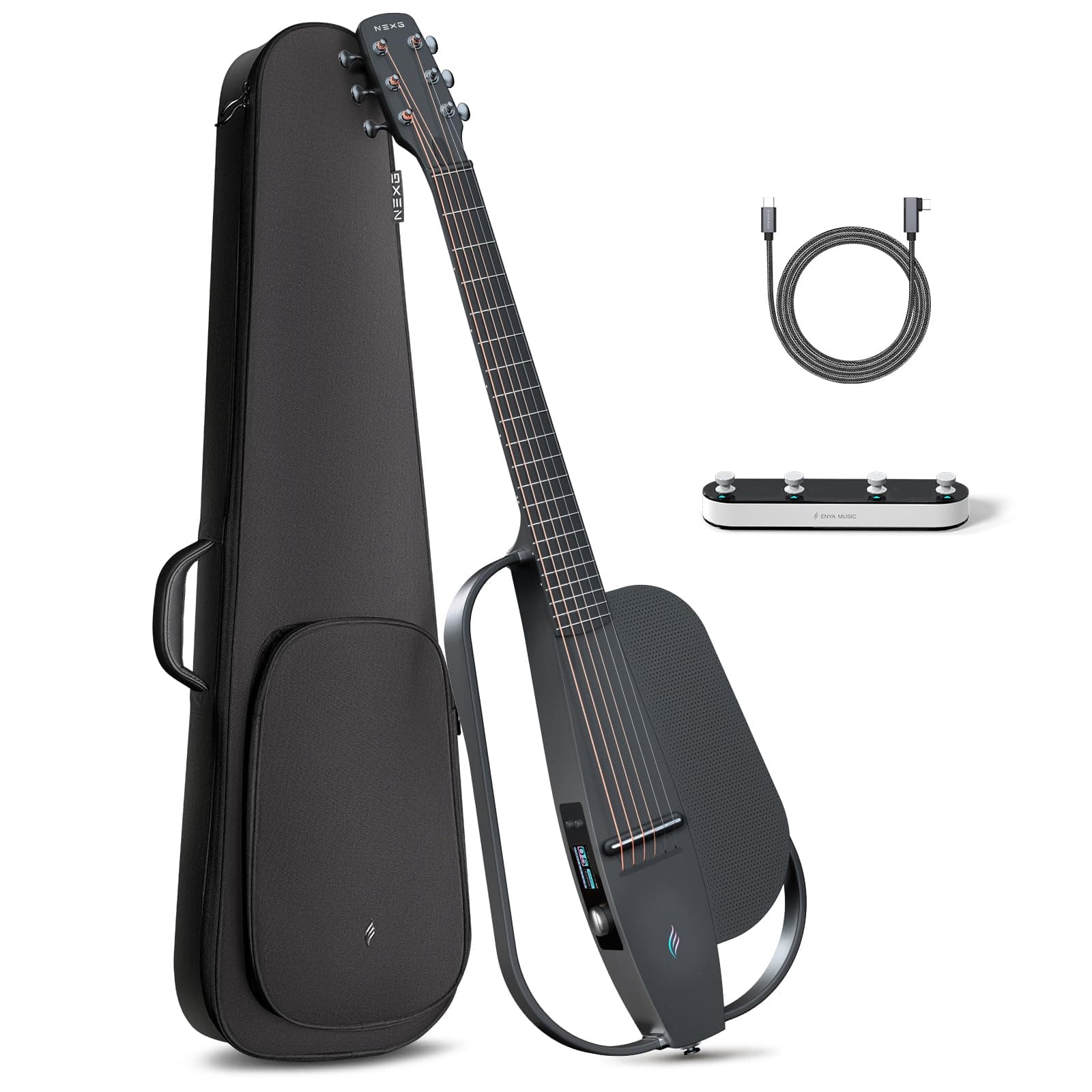 Enya NEXG 2 BK BASIC - Guitarra electroacústica smart de viaje con parlante inalámbrico 50W y footswitch