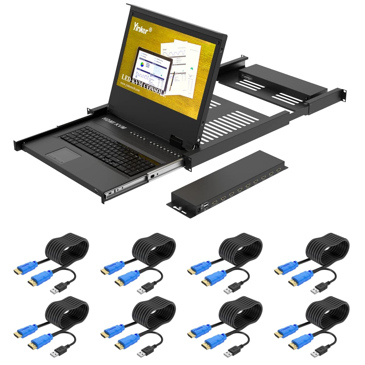 Yinker KVM Rack 8 Puertos con Monitor LCD 17.3" Integrado y Touchpad YK-17308HL