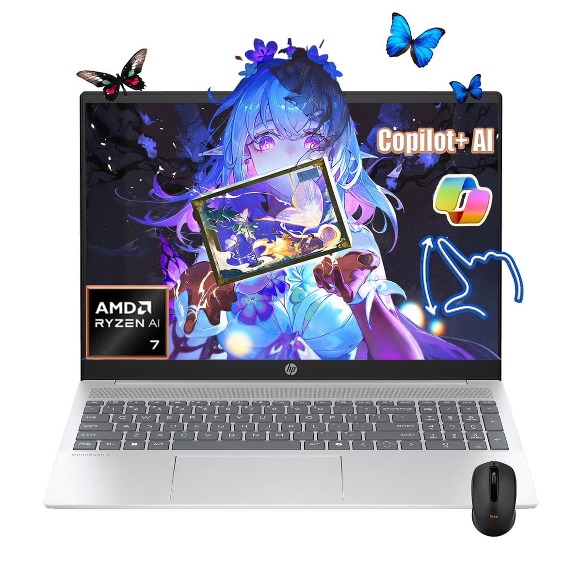 HP 2025 Business AI Laptop | Pantalla táctil 16" 2K (1920 x 1200) | AMD Ryzen AI 7 350 | 16GB RAM, 512GB SSD | Teclado retroiluminado | Copilot | Webcam FHD | Windows 11 | Computadora portátil | Con mouse HP 16