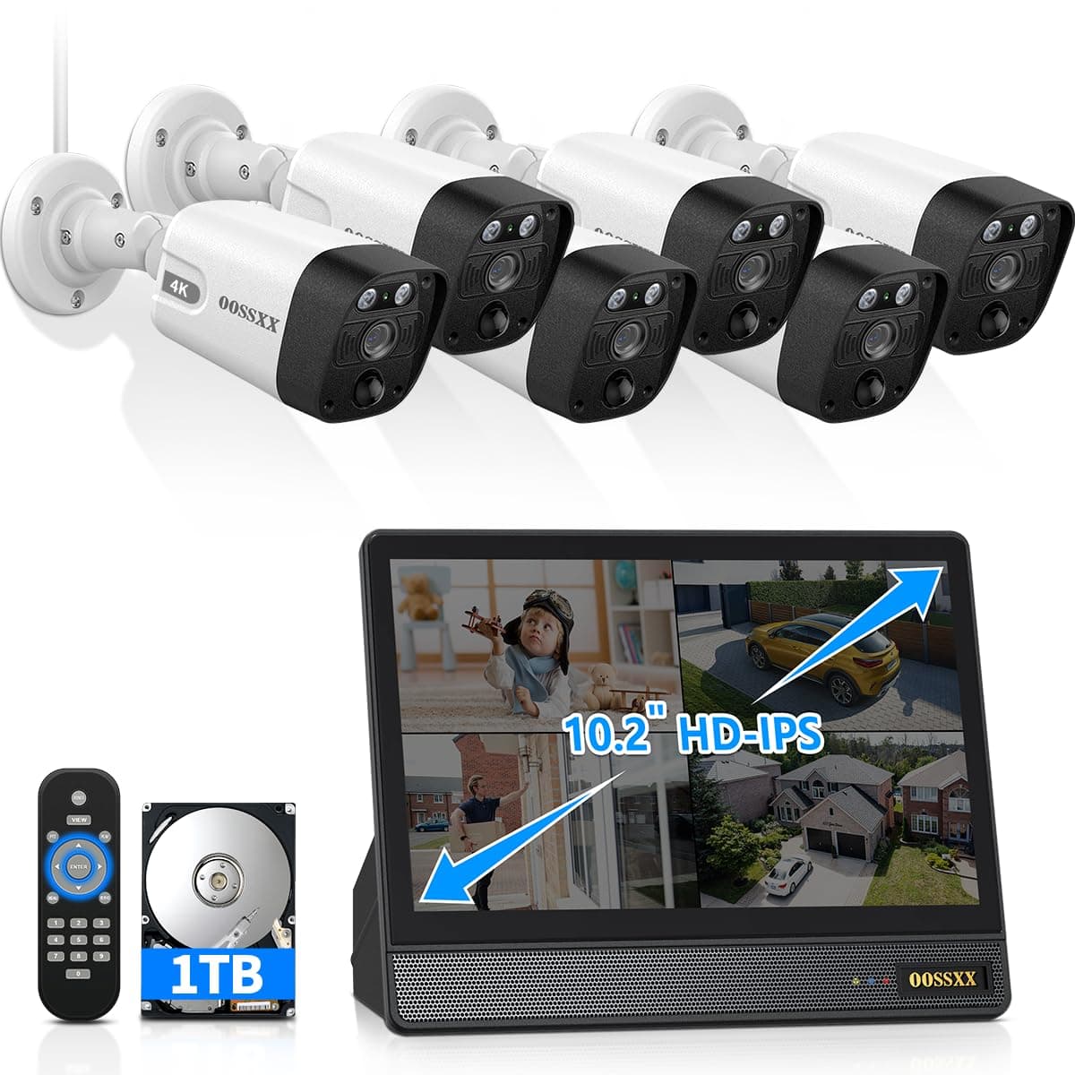OOSSXX Cámara de Seguridad para Exteriores 4K/8.0 Megapíxeles & Gran Angular Ultra de 130° con Audio Bidireccional PoE, Sistema de Videovigilancia IP Cableado para Exteriores 4K Ultra HD 2-Way Audio
