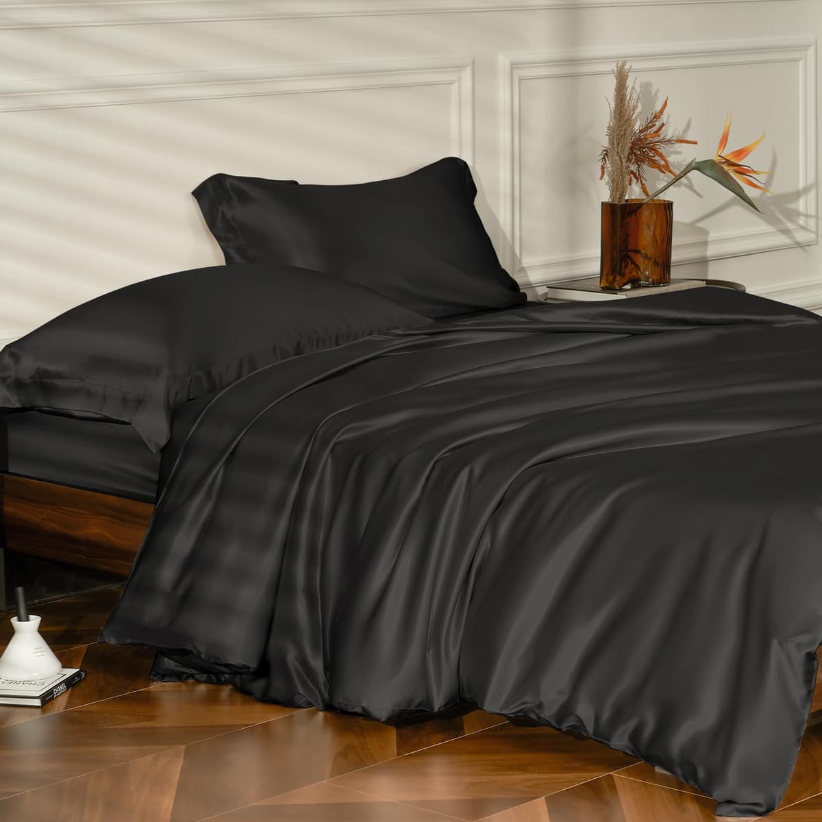 THXSILK Set de funda nórdica y sábanas de seda 25 Momme 4 piezas (Queen)