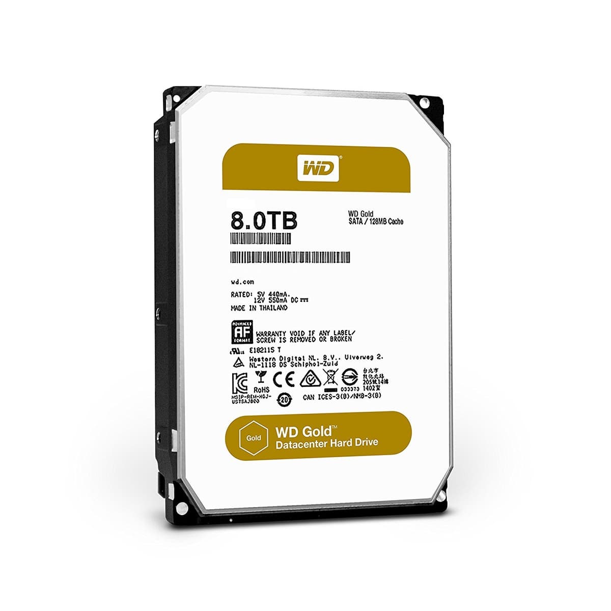 Western Digital WD Gold 8TB Unidad de Disco Duro para Centro de Datos - 7200 RPM Clase SATA 6 Gb/s 128 MB Caché 3.5 Pulgadas - WD8002FRYZ