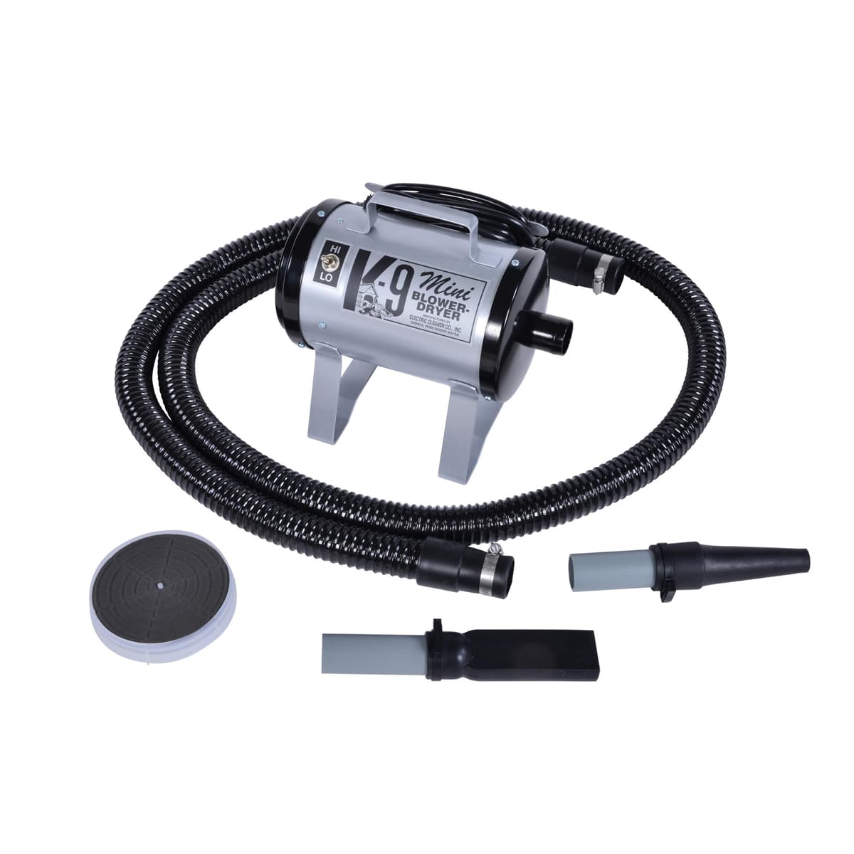Secador de Perros ECC Mini K-9 de Electric Cleaner Company - Secador de Mascotas Portátil con 2 Velocidades, Manguera de 10' y Accesorios, Plateado