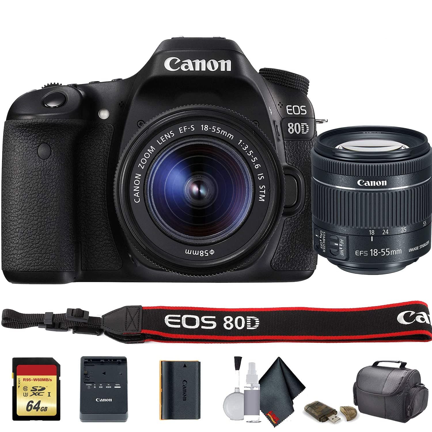 Canon EOS 80D DSLR con Lente 18-55mm (Modelo Internacional) - Starter Bundle 1263C005-136