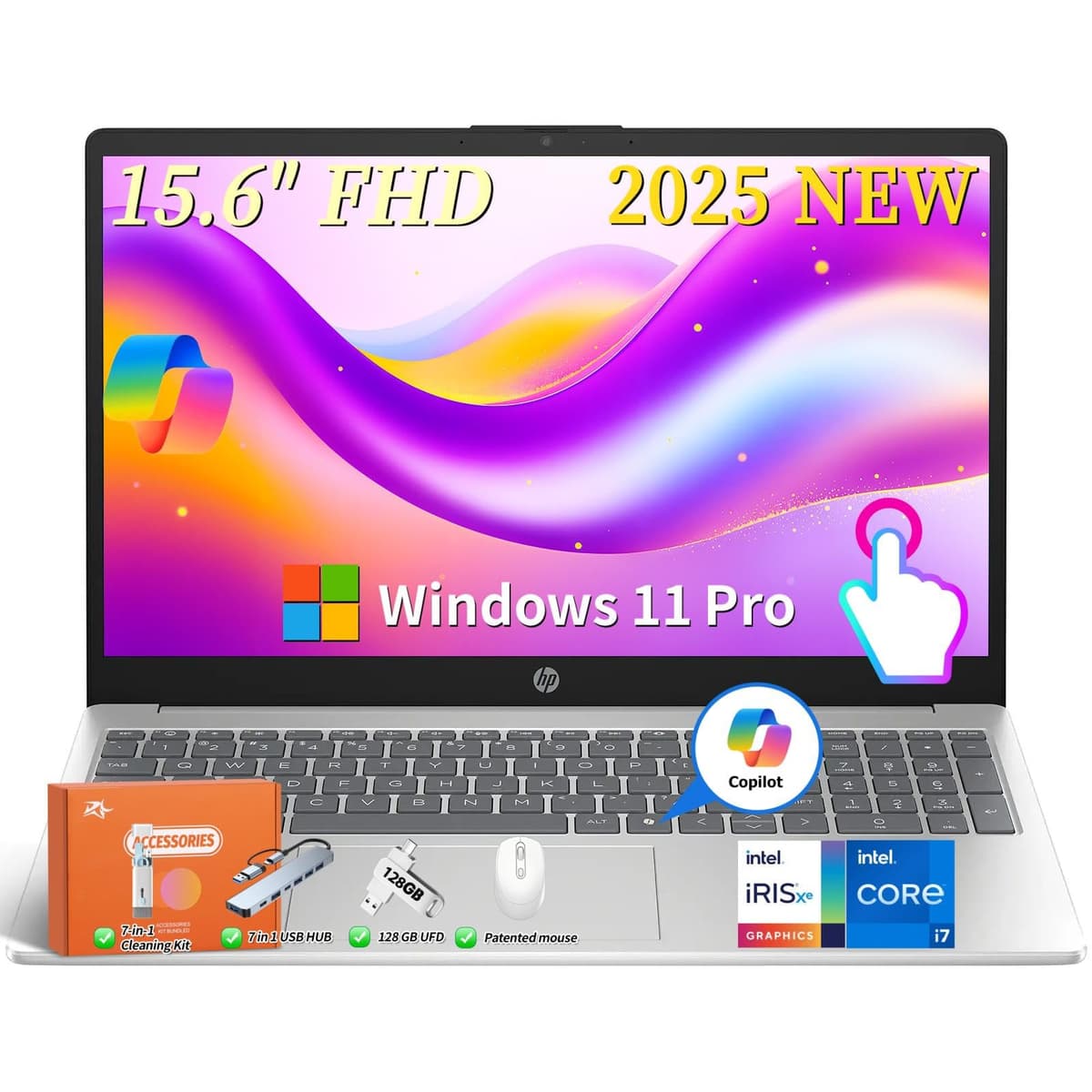 HP 2025 15.6" Notebook con Pantalla Táctil - Intel i7-1355U, 32GB DDR4, 2TB SSD, Windows 11 Pro, Copilot AI HP Touchscreen Laptop