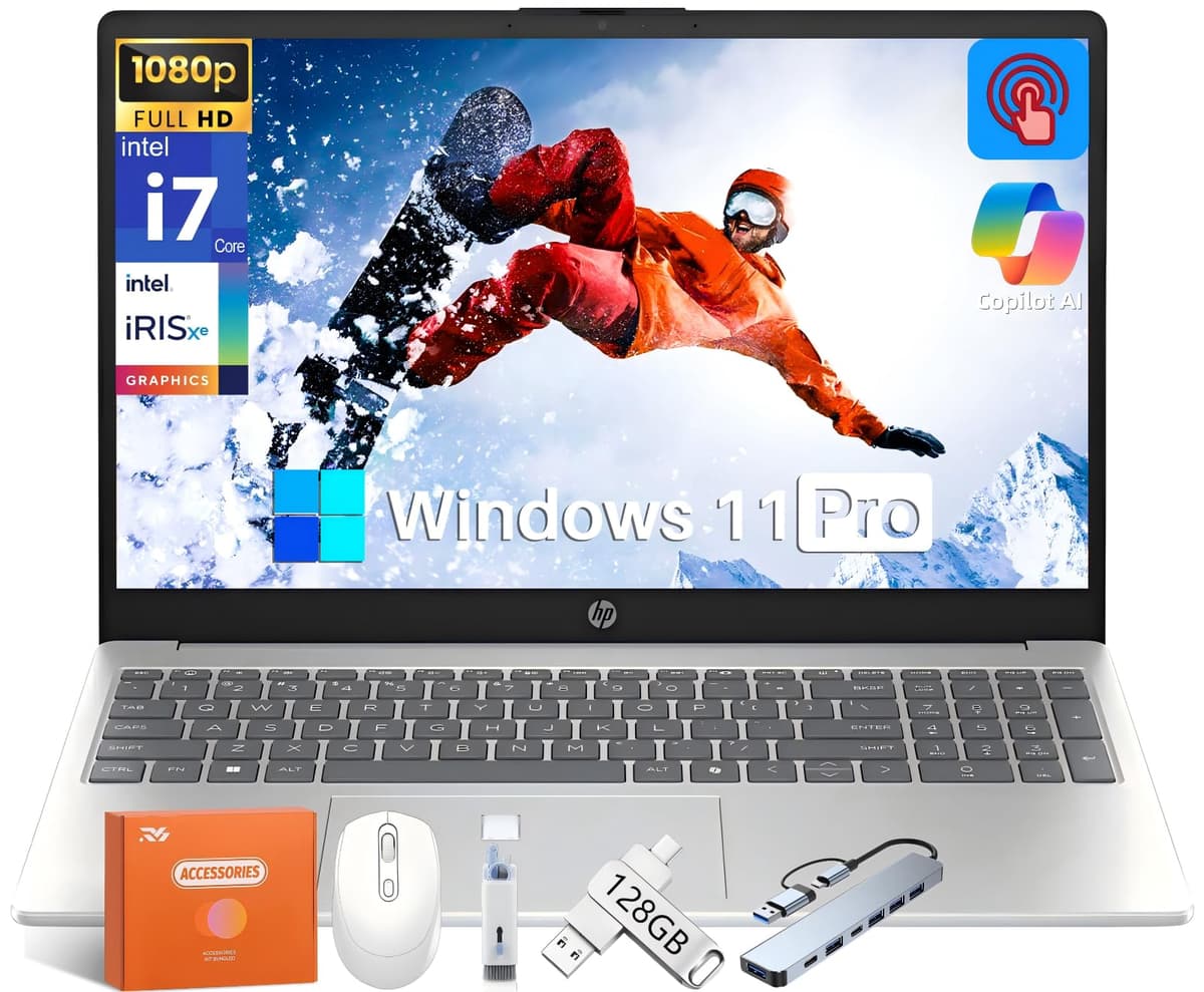 HP laptop táctil de 15.6" FHD para negocios, Intel i7-1355U hasta 5 GHz, 32 GB RAM, SSD de 2 TB, Copilot AI PC, GPU Intel Iris Xe, Wi-Fi 6, batería de larga duración, Windows 11 Pro, con accesorios