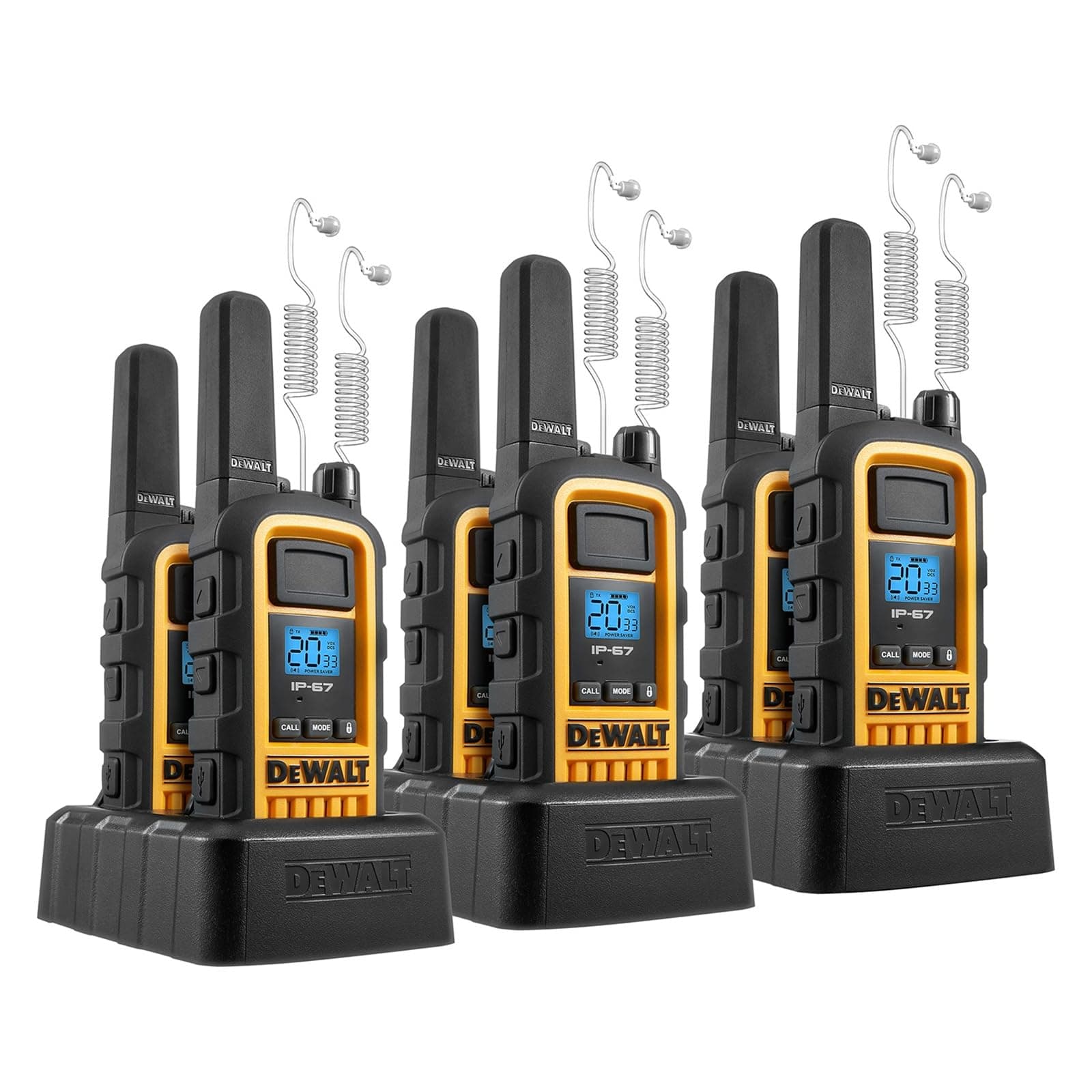 DEWALT FRS Walkie Talkies Long Range 2 Way Radio 6-Pack con Headsets, 3DXFRS800-SV1