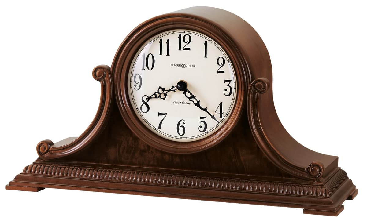 Howard Miller Albright reloj de sobremesa clásico de madera con movimiento de cuarzo de doble campana, reloj de escritorio analógico a pilas para chimenea, repisa, dormitorio, oficina o decoración de sala de estar 635114