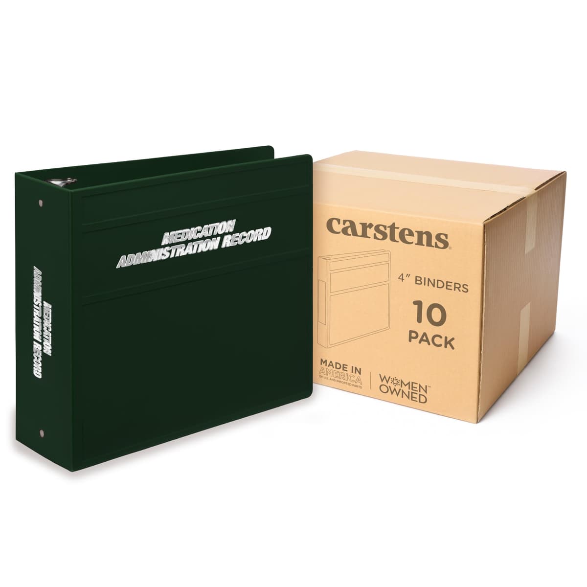 Carstens 4-Inch Heavy Duty Round Ring Binder para Medication Administration Record - Side Opening Forest Green, Case of 10 MAR-3R