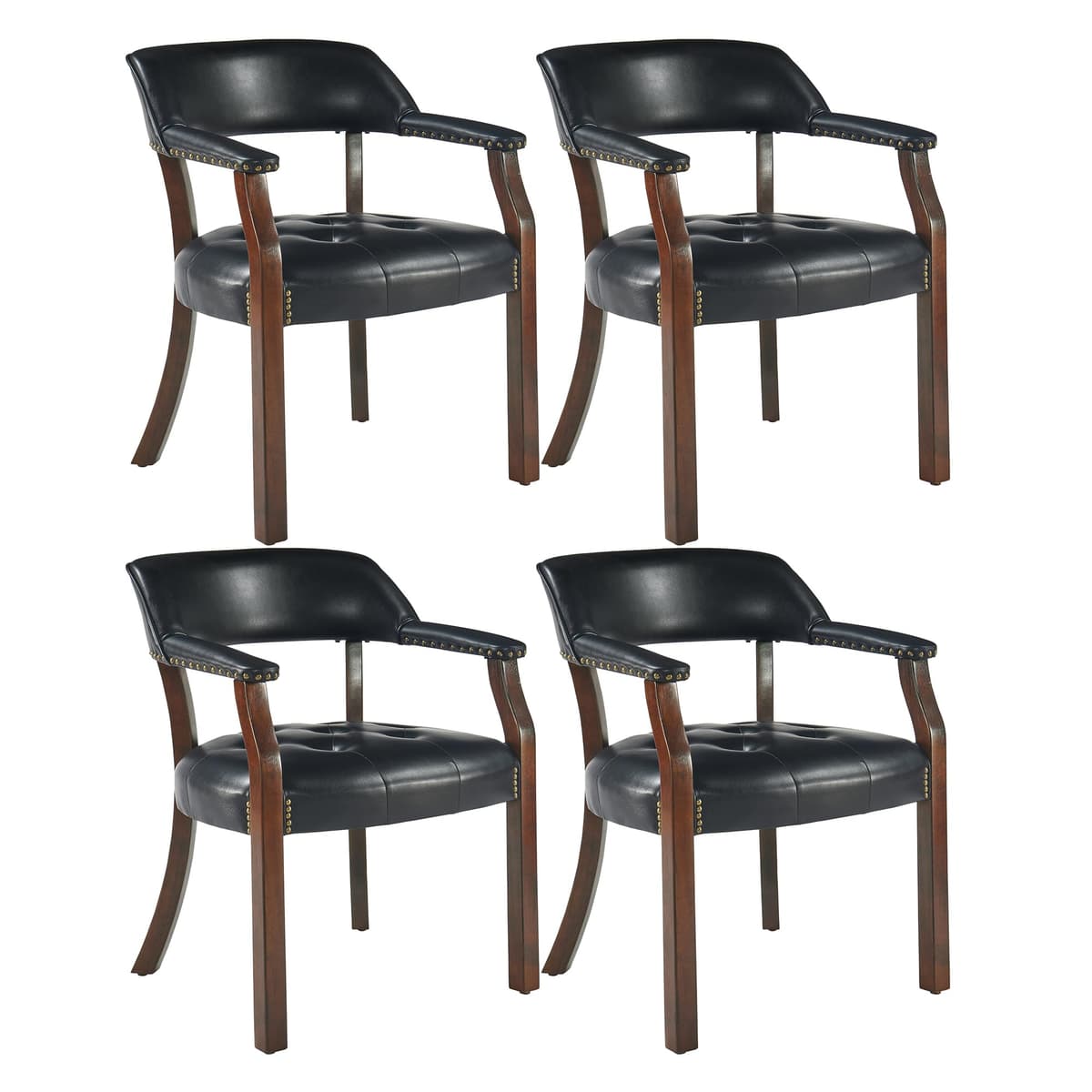 LEEMTORIG Set de 4 Sillas de Comedor en PU Negras con Patas Cherry Walnut LEENX173D04