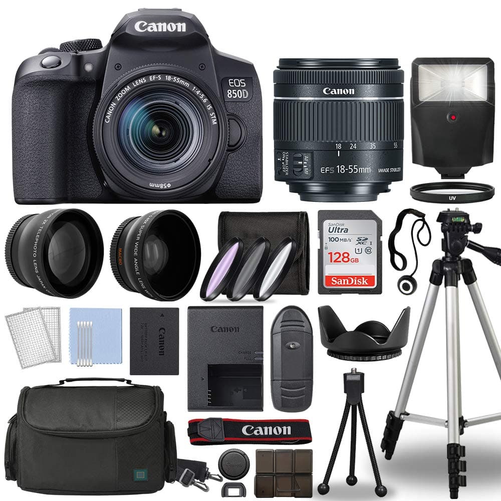Canon-International Eos 850D Rebel T8I Digital Slr Camara 18-55 Mm Lente 3 Kit Dslr Paquete De Accesorios Completo 128Gb Modelo Internacional