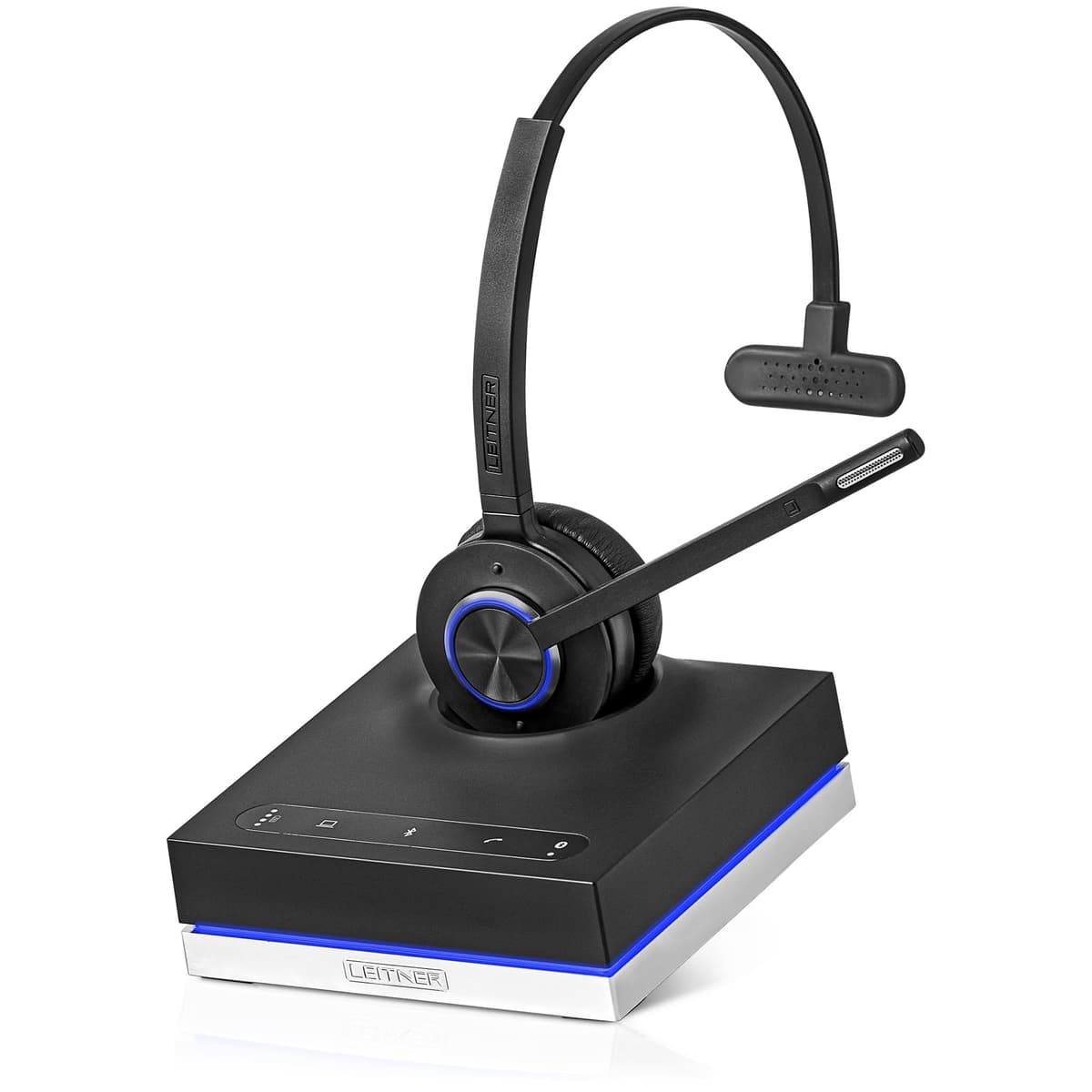 Leitner LH670 Auricular inalámbrico 3 en 1 para oficina con micrófono - Auricular inalámbrico DECT para teléfono de oficina, computadora y celular - Garantía de 5 años - Monoaural LTR/LH670