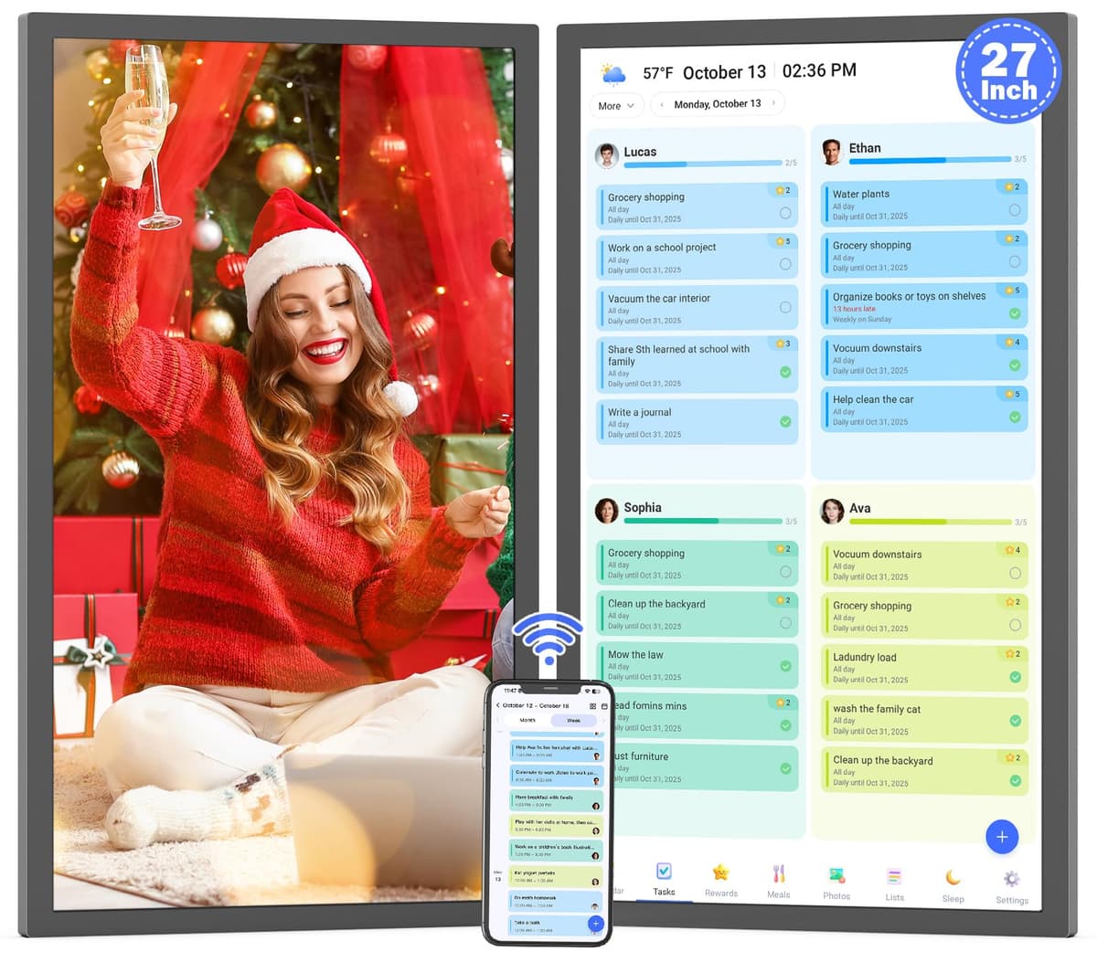 FULLJA Calendario digital táctil 27" para familia y oficina - pared y escritorio C27H1