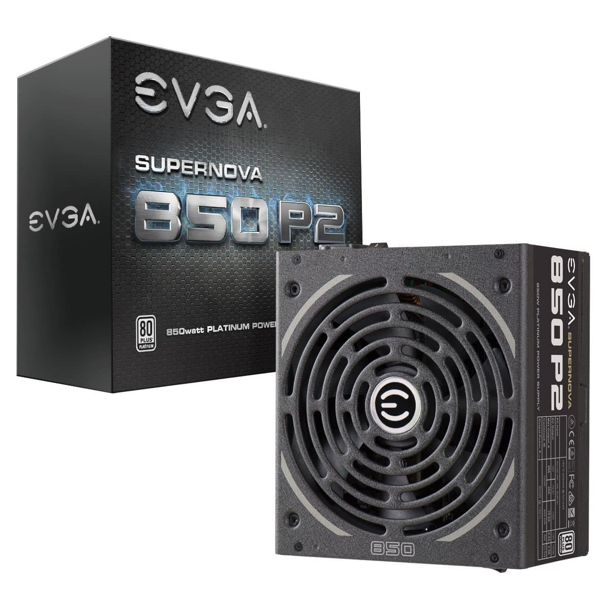 EVGA SuperNOVA 850 P2, 80+ PLATINUM 850W, totalmente modular, modo ECO EVGA, garantía de 10 años, incluye probador de encendido GRATIS, fuente de poder 220-P2-0850-X1, negro