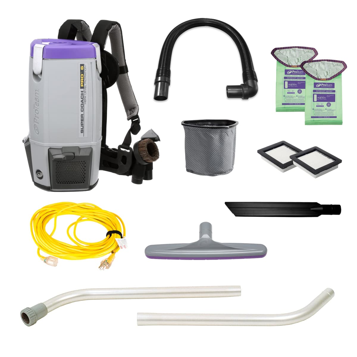 ProTeam Super Coach Pro 6 aspiradora mochila comercial, 6 qt, con kit varillas 2 piezas, modelo 107308 AX-G79W-YUXS
