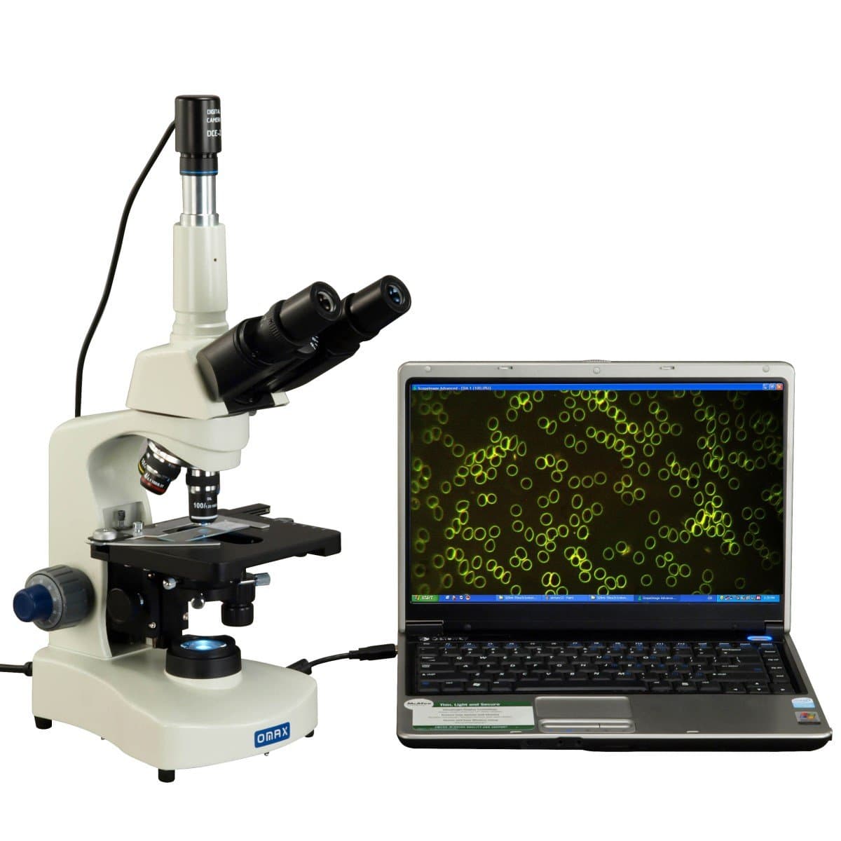 OMAX Microscopio Compuesto Trinocular Siedentopf 40X-2000X con LED + Condensador de Campo Oscuro Seco + Cámara USB M8311-A191-C02