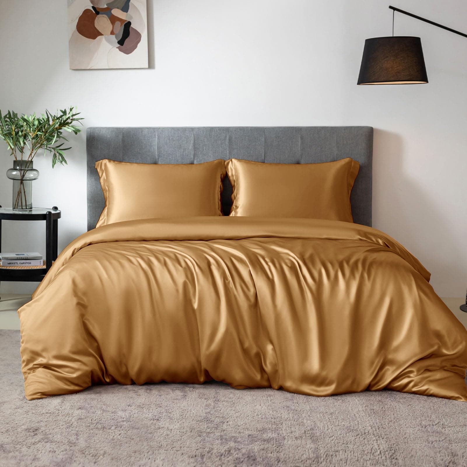 THXSILK Juego de sábanas de seda 100% Queen, 7A+ (metallic gold) W01W08410Q