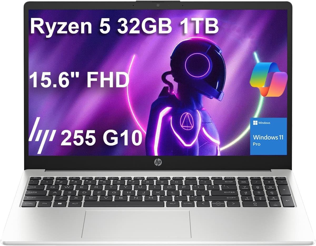 ist computers HP 255 G10 Portátil Empresarial (15.6" FHD IPS Antirreflejo, AMD Ryzen 5 7530U (> Intel i7-1165G7), 32GB RAM, 1TB SSD) para Hogar, Estudiante, Webcam, Teclado Numérico, HDMI, Wi-Fi, Bluetooth, Win 11 Pro con Copilot