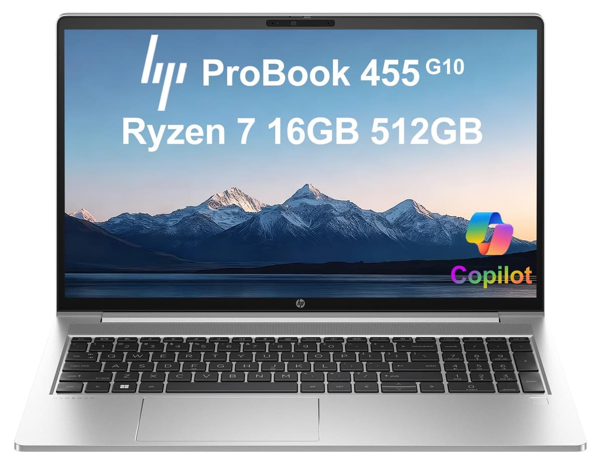 ist computers HP ProBook 455 G10 portátil (15.6" FHD antirreflejo, AMD Ryzen 7 7730U (> Intel i7-1255U), 16GB RAM, 512GB SSD) para negocios y hogar, teclado retroiluminado, lector de huellas, webcam, Ethernet, Windows 11 Pro con AI Copilot