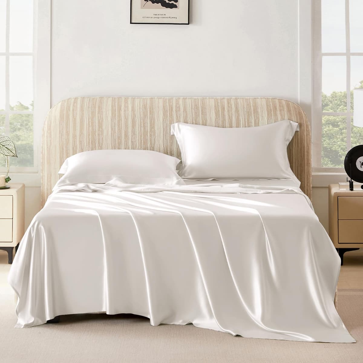 THXSILK Juego de Sábanas 100% Seda Mulberry 25 Momme (Cal. King, Pearl White)