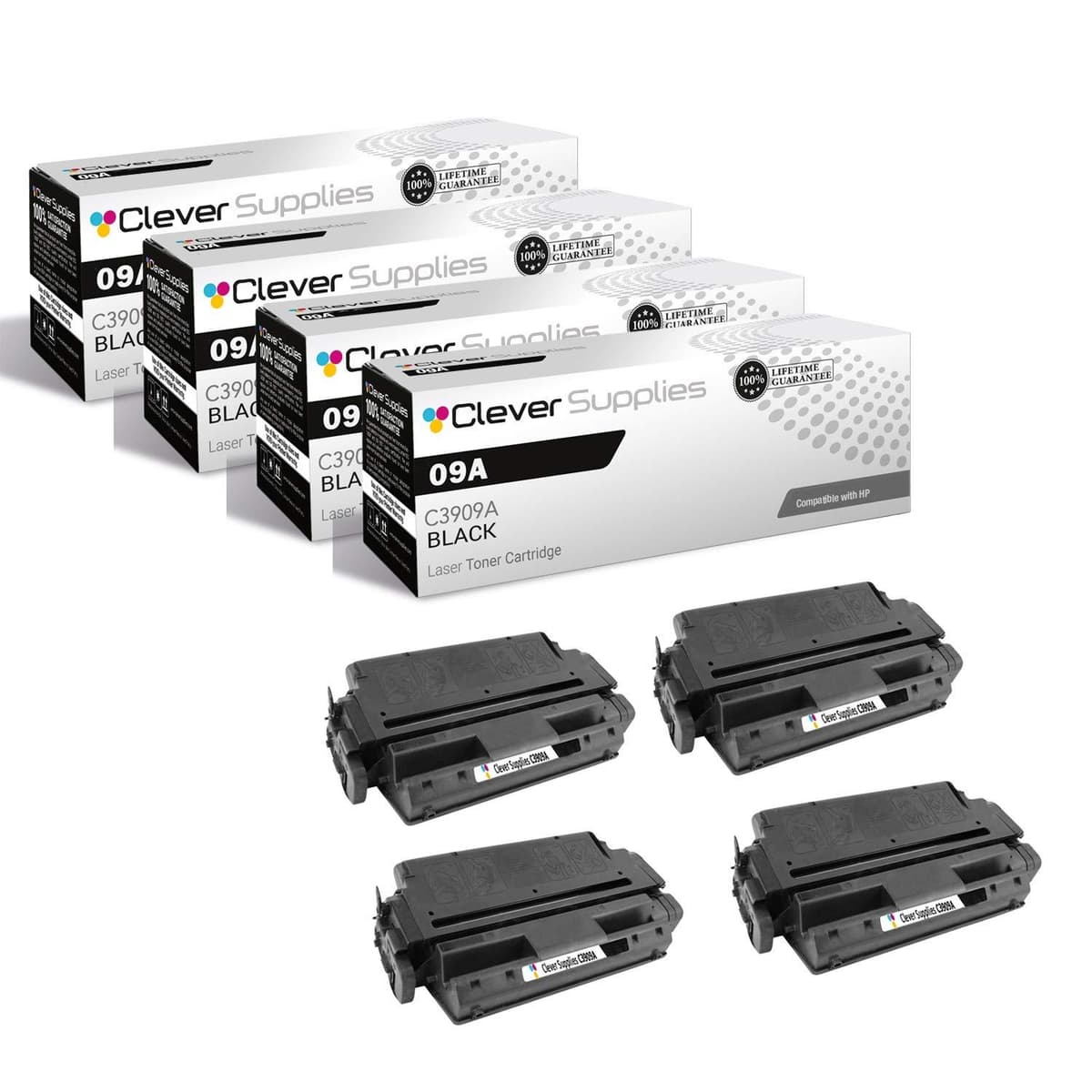 Clever Supplies Cartucho MICR reemplazo CS compatible con HP 09A C3909A Negro 4 Pack CS-HP-MICR-09A-4BK