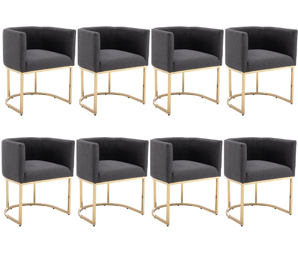 BESTANO Sillas de Comedor Lino Set de 8 Brazo Barrel Marco Negro, Carbón
