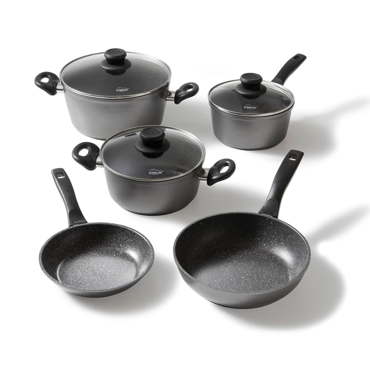 STONELINE juego de cocina 8 piezas con tapas de vidrio, antracita 6588
