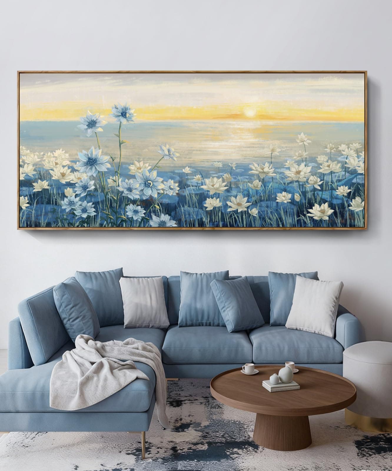 amatop Extra Large Framed Canvas Wall Art Floral Amanecer en Lago 86x39inch