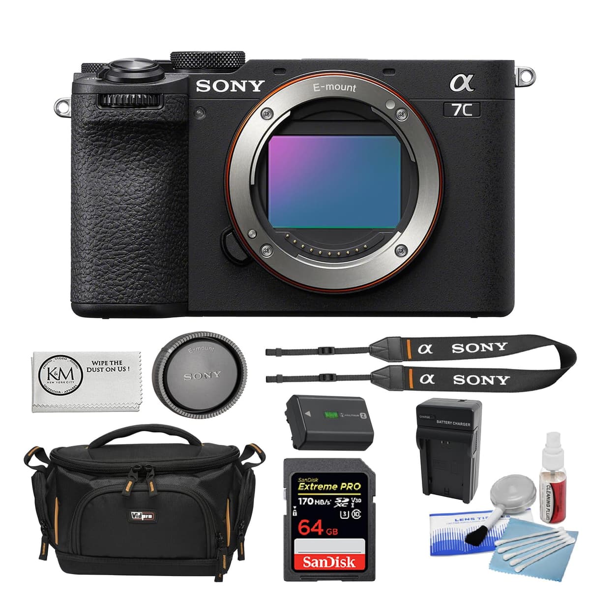 Sony a7C II Mirrorless (Negra) - Bundle 6 piezas con 64GB, cargador, kit limpieza y estuche BSONILCE7CM2B-002
