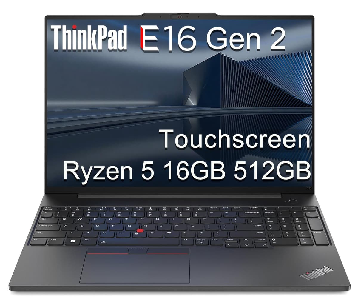 ist computers Lenovo ThinkPad E16 Gen 2 Laptop Empresarial (Pantalla táctil 16" FHD+, AMD Ryzen 5 7535U (> Intel i7-1255U), 16GB RAM DDR5, SSD 512GB) Lector de huellas, Webcam, Ethernet, Windows 11 Pro con Copilot, Negro
