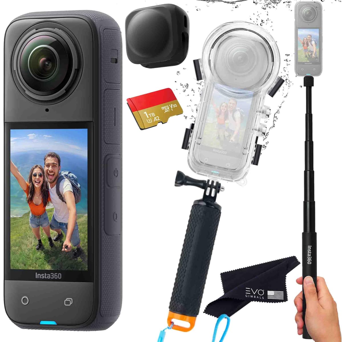 Insta360 X4 Dive Bundle - Cámara 360 sumergible 8K con pantalla grande y accesorios X4_Dive_Float_SELFIE-STICK_128GB