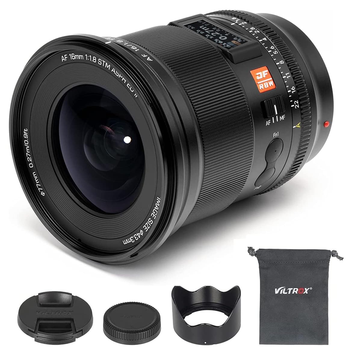 VILTROX 16 mm f/1.8 F1.8 FE Autoenfoque Gran Apertura Gran Angular Ultra Gran Tamaño Pantalla LCD Integrada para Cámaras Sony E-Mount Full Frame A7 A7II A7III A7R A7RII A7RIII A7RIV A7S A7SII A9 A7C ESUS-VT-00007