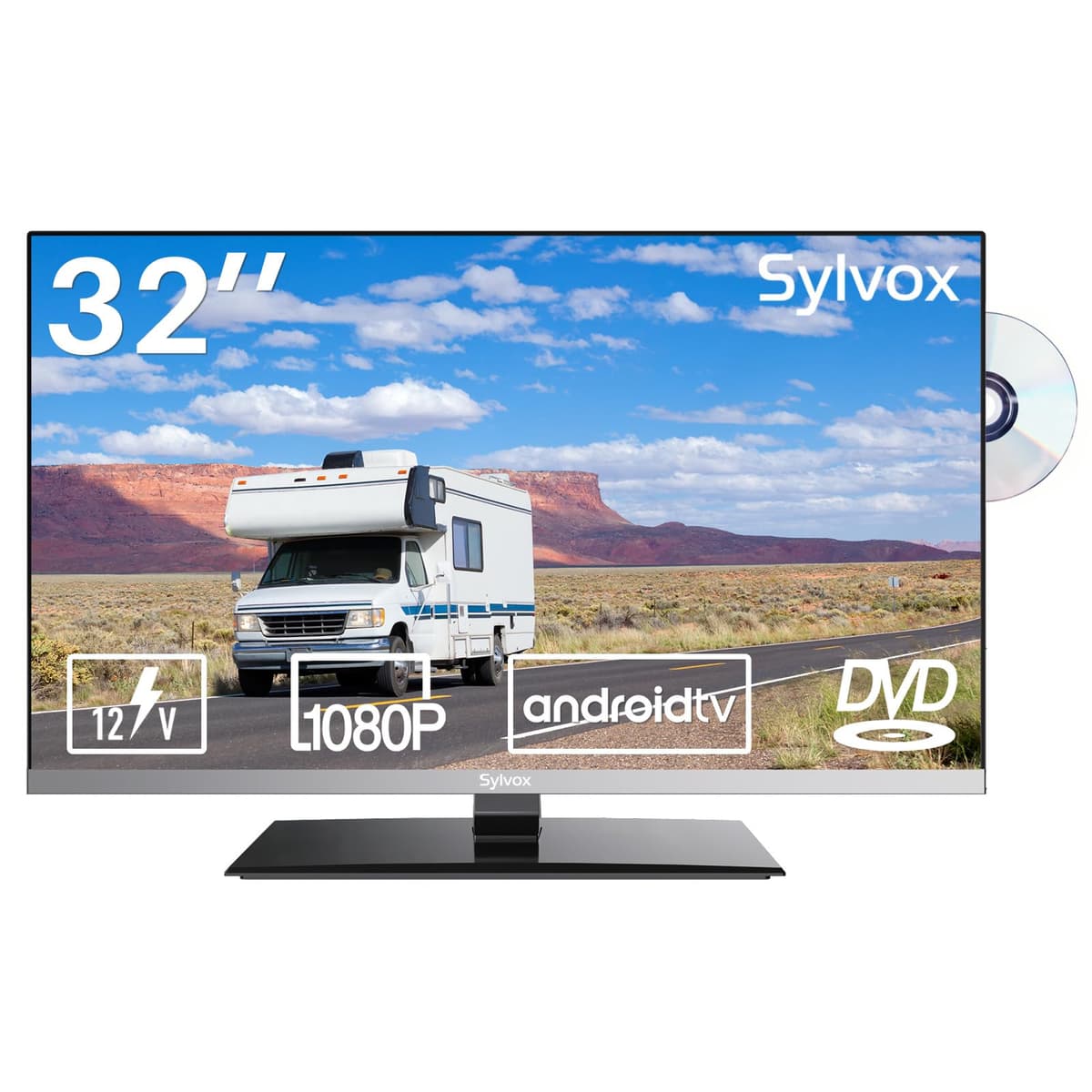 SYLVOX RV TV, Televisor de 32 pulgadas 12 Voltios, 1080P Full HD, 178° Gran Ángulo de Visión, Google TV OS, Puertos HDMI y USB, AC/DC, Protección de Amplio Voltaje, Serie Limo RT32R3