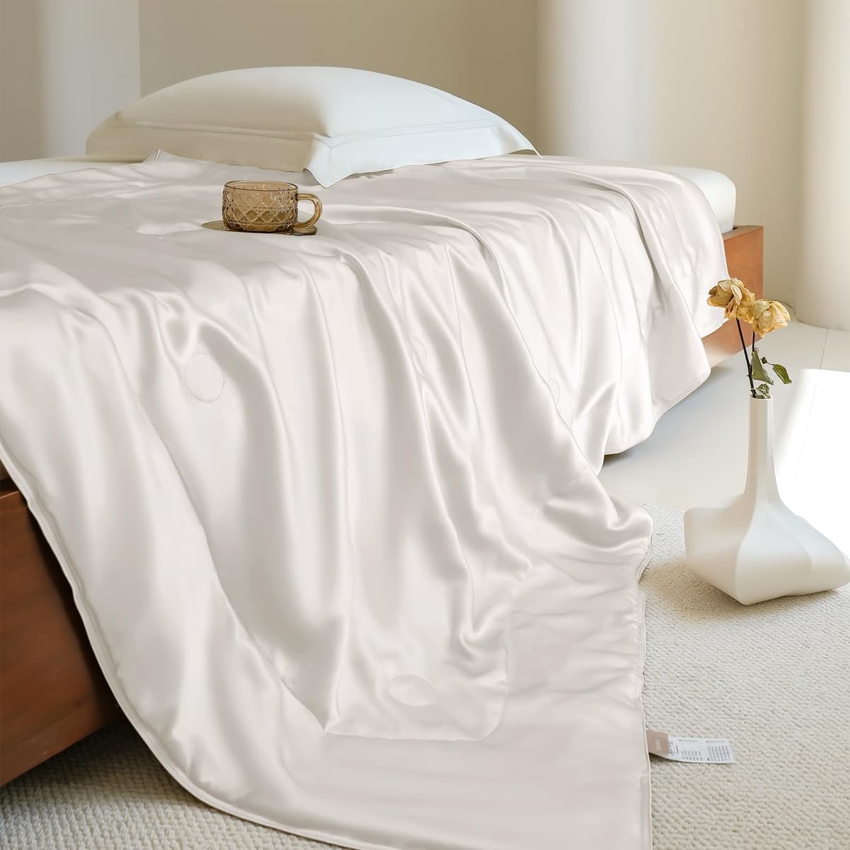 Cobija de seda THXSILK 100% Mulberry, ligera y fresca para cama, sofá y viaje (Blanca, King)