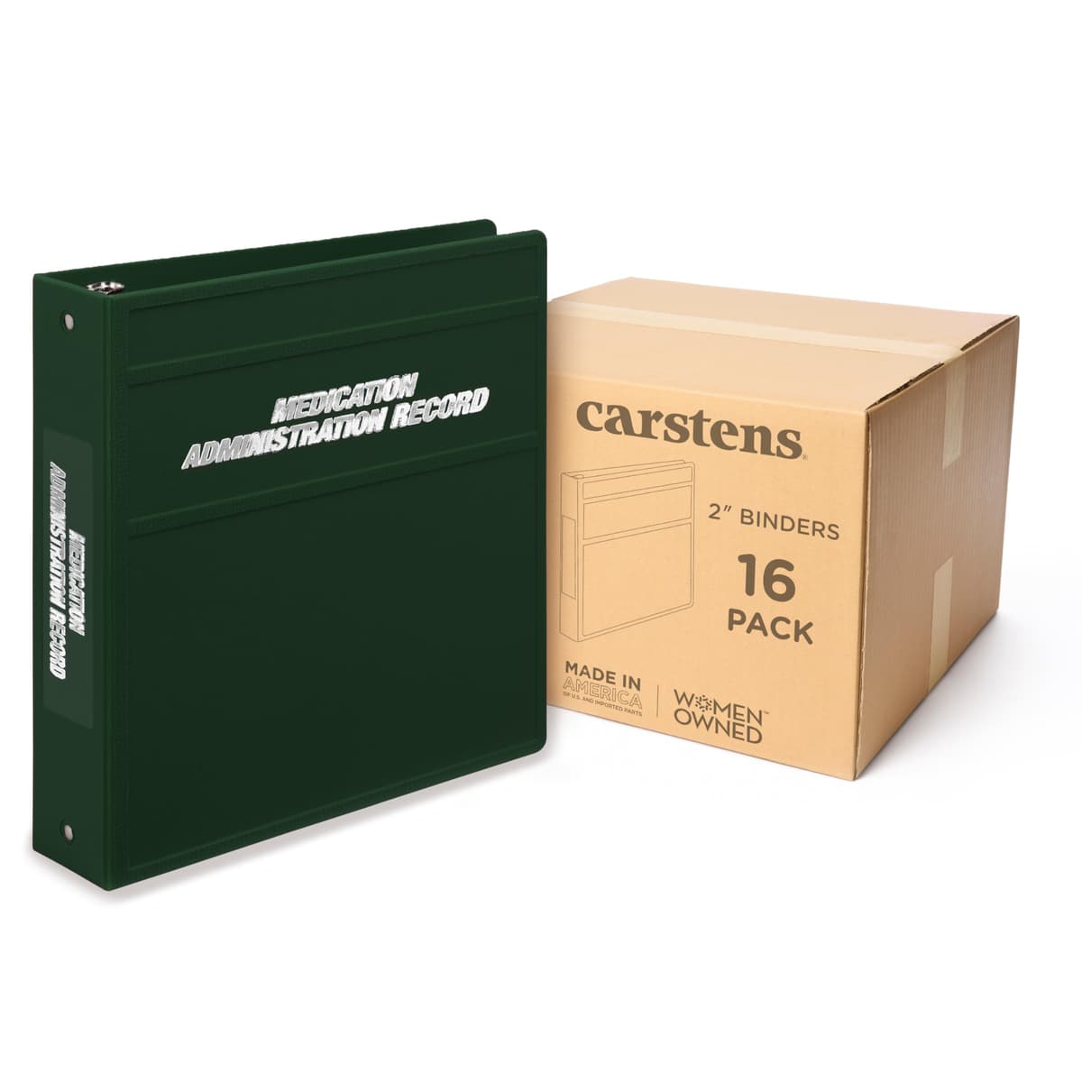 Carstens 2-Inch Heavy Duty Round Ring Binder para Medication Administration Record - Side Opening Forest Green, Case of 16 MAR-3R