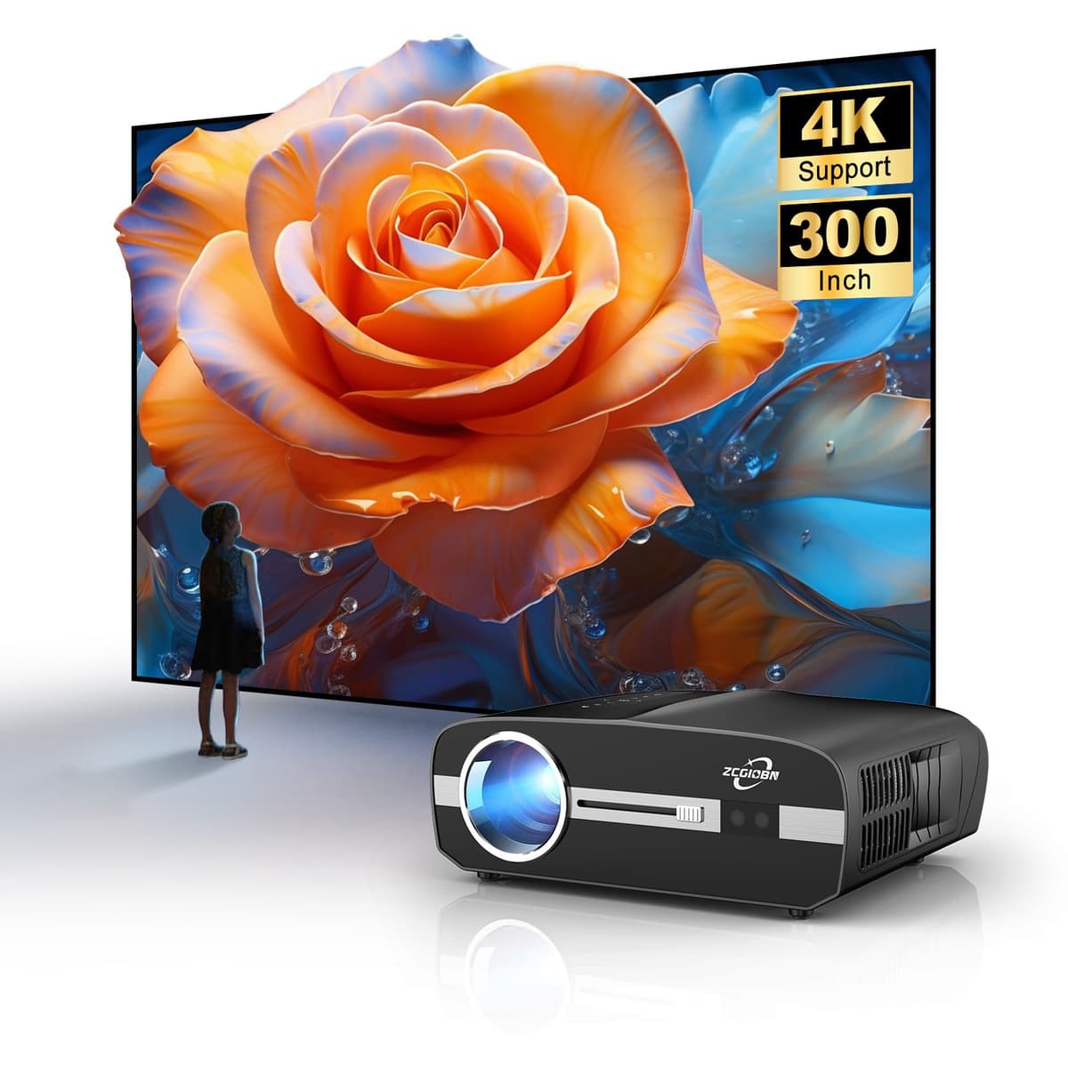 LUFVEBUT Proyector LED 4K Smart con 1800 ANSI, Wi-Fi 6 y Bluetooth 5.2 para Home Theater hasta 300"