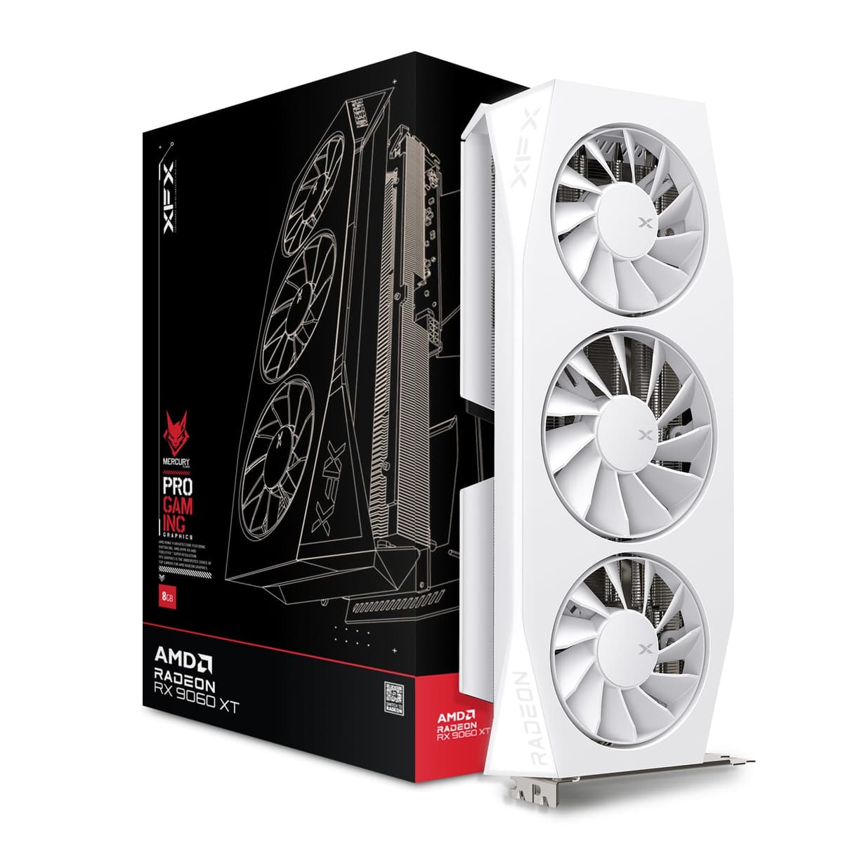 XFX Mercury AMD Radeon RX 9060XT OC Edición Blanca para Juegos con 16GB GDDR6 HDMI 2xDP, AMD RDNA 4 RX-96TMERCW9