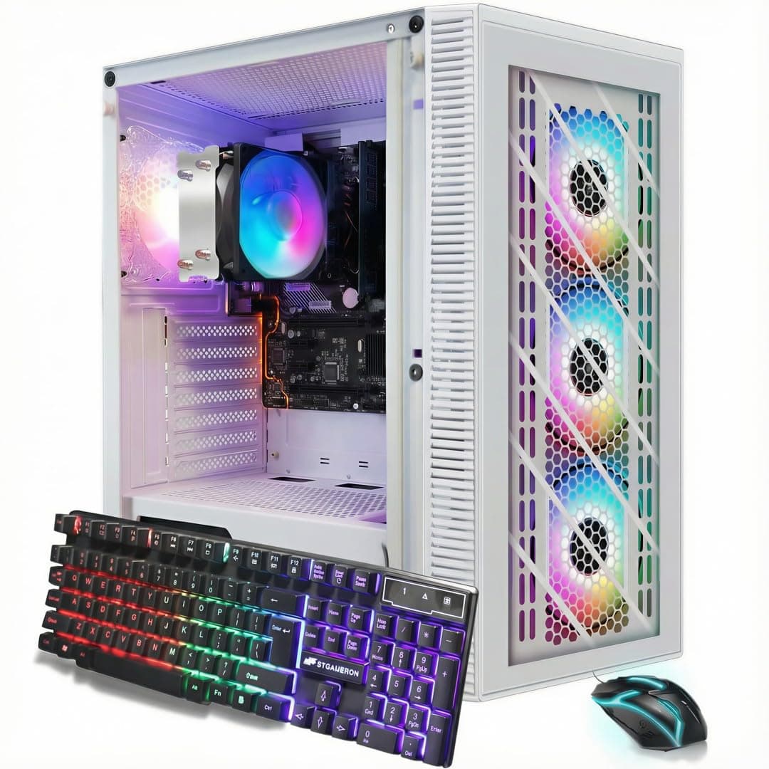STGAubron RGB PC de Escritorio, AMD Ryzen 7 5700G hasta 4.6 GHz, 16 GB DDR4, SSD 1 TB, Wi-Fi 6 y BT 5.2, 4 Ventiladores RGB, Teclado y Ratón RGB, Windows 11 Home ABR1722