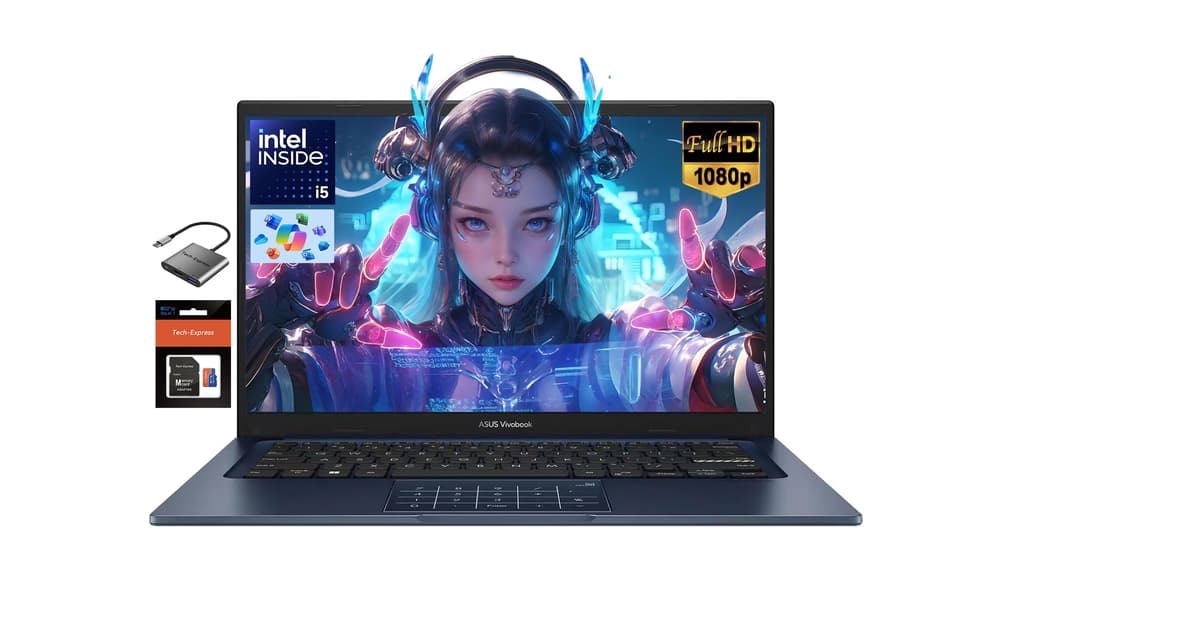 ASUS Vivobook 14 pulgadas portátil para negocios, 16GB RAM 512GB SSD Intel 6 núcleos i3-1315U (mejor que i5-1135G7), portátil para estudiantes universitarios con Copilot AI, NumberPad, webcam privada, Win 11 con accesorios ASUS Laptop
