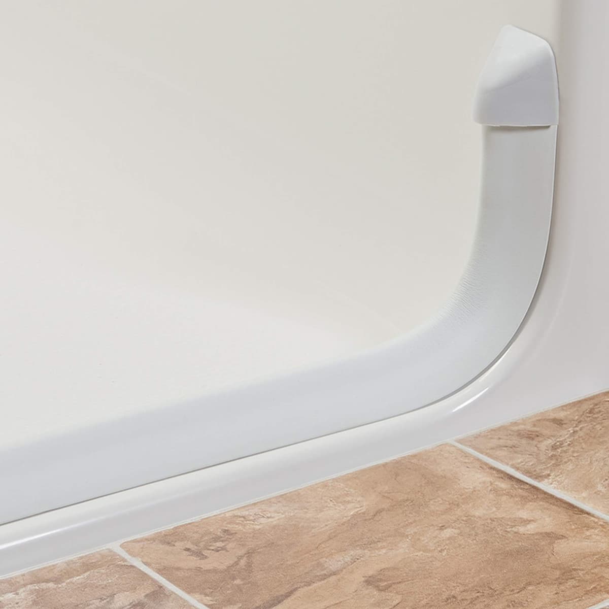 Grab Bar Specialists Tope plegable para ducha - Barrera umbral contra agua para ducha sin borde/Fácil acceso para silla de ruedas/Usar con cortina con peso para protección total contra salpicaduras/Neutro/Tapas finales a 90 grados/Rollo de 100 pies CWD100FT-DEG