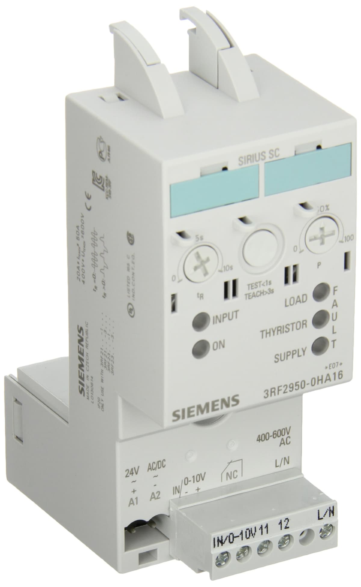 Siemens 3TX7114-5LF13 Relay enchufable premium, LED, push-to-test, DPDT, 20A, 120VAC 3RF29 50-0HA16