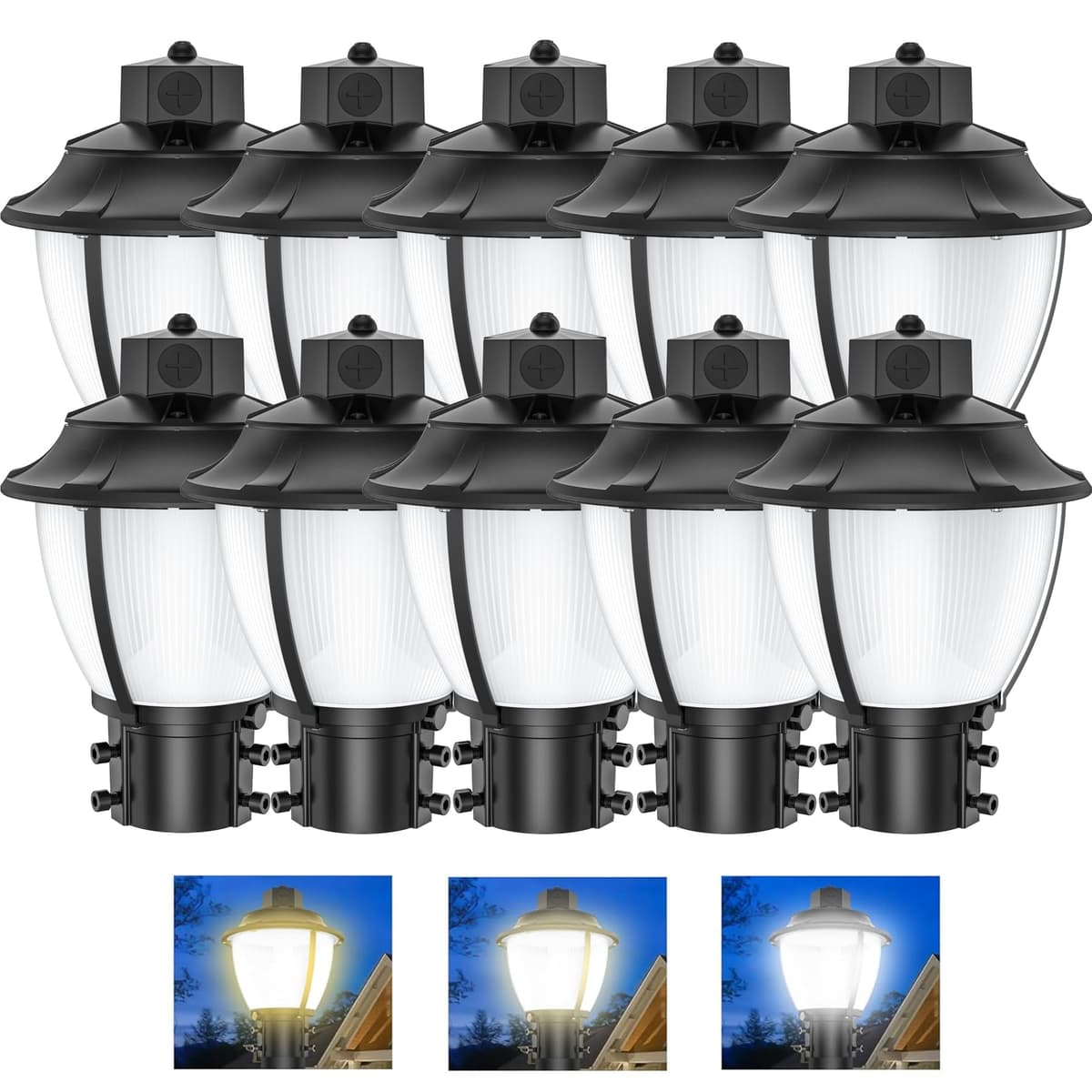 BBESTLED Pack 10 Lámparas Post Top LED Ajustables 80W/64W/48W con Fotocélula, ETL DLC, IP65 PAL220-80WCD